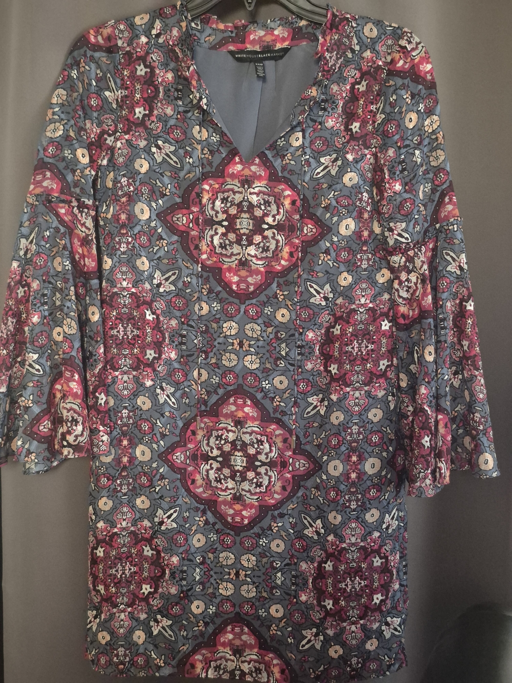 White House Black Market Blue and Pink Medallion Dress